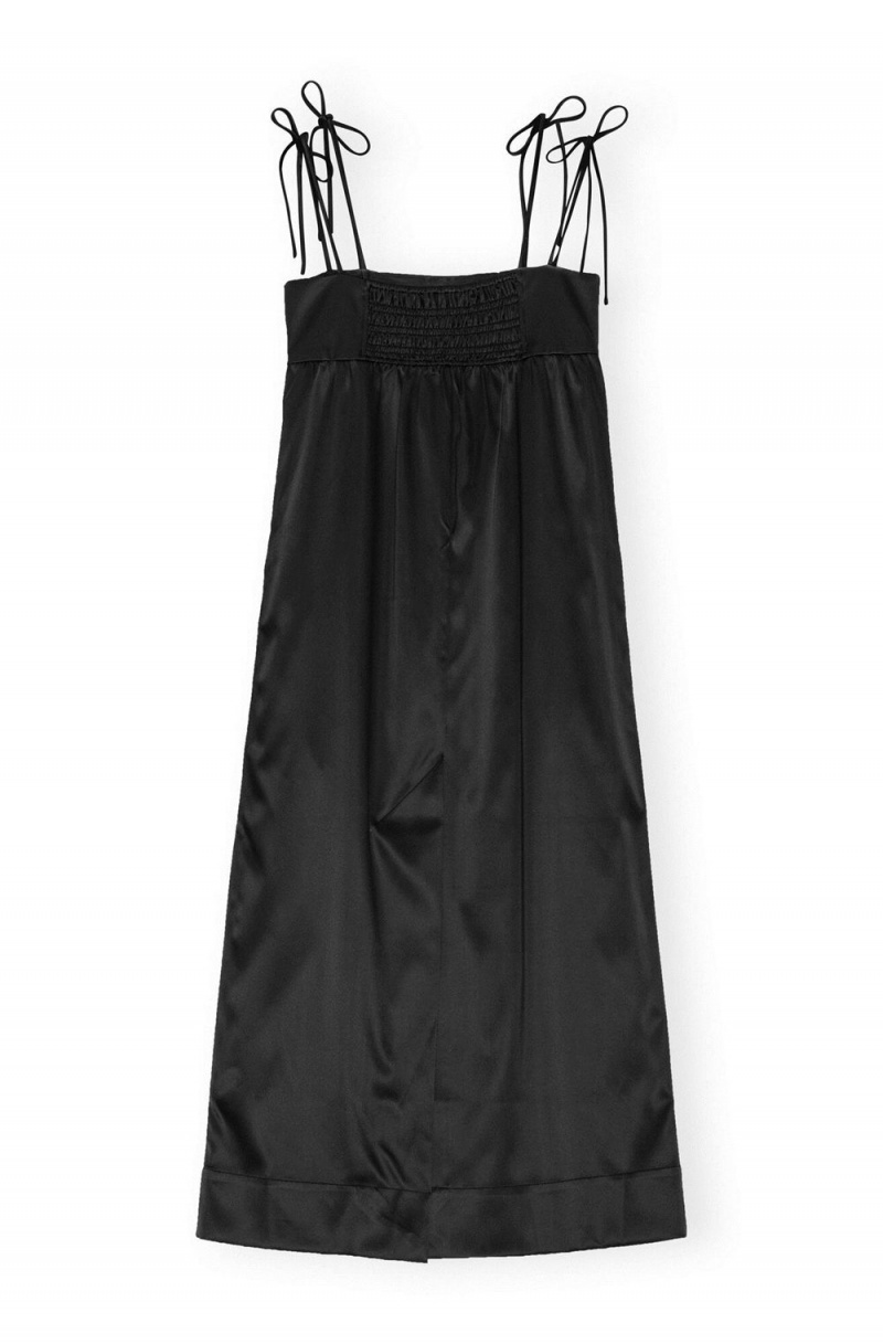 Black Women's Ganni Double Satin String Long Dress | 63DPZYWXL