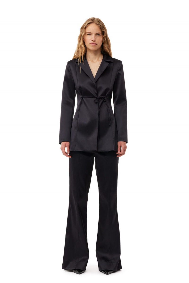 Black Women's Ganni Double Satin Tiestring Blazer | 95TPCQYDS