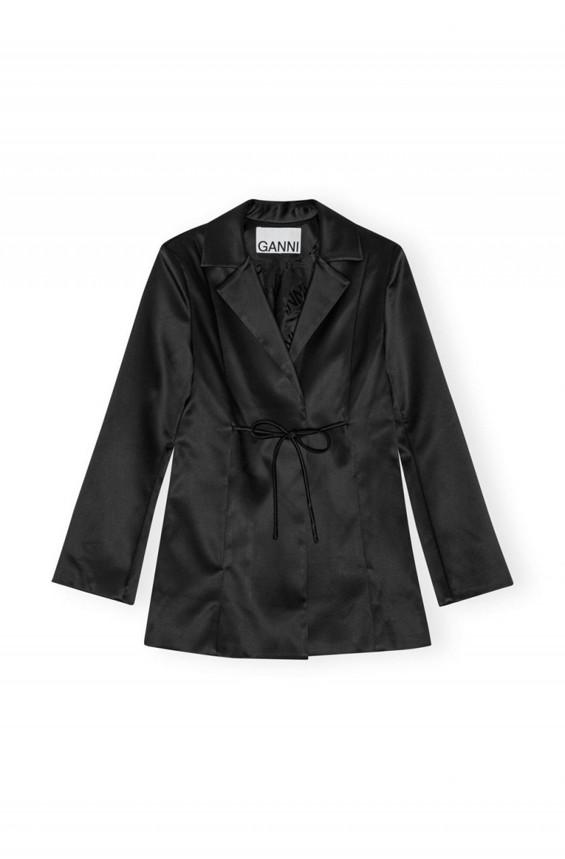 Black Women's Ganni Double Satin Tiestring Blazer | 95TPCQYDS