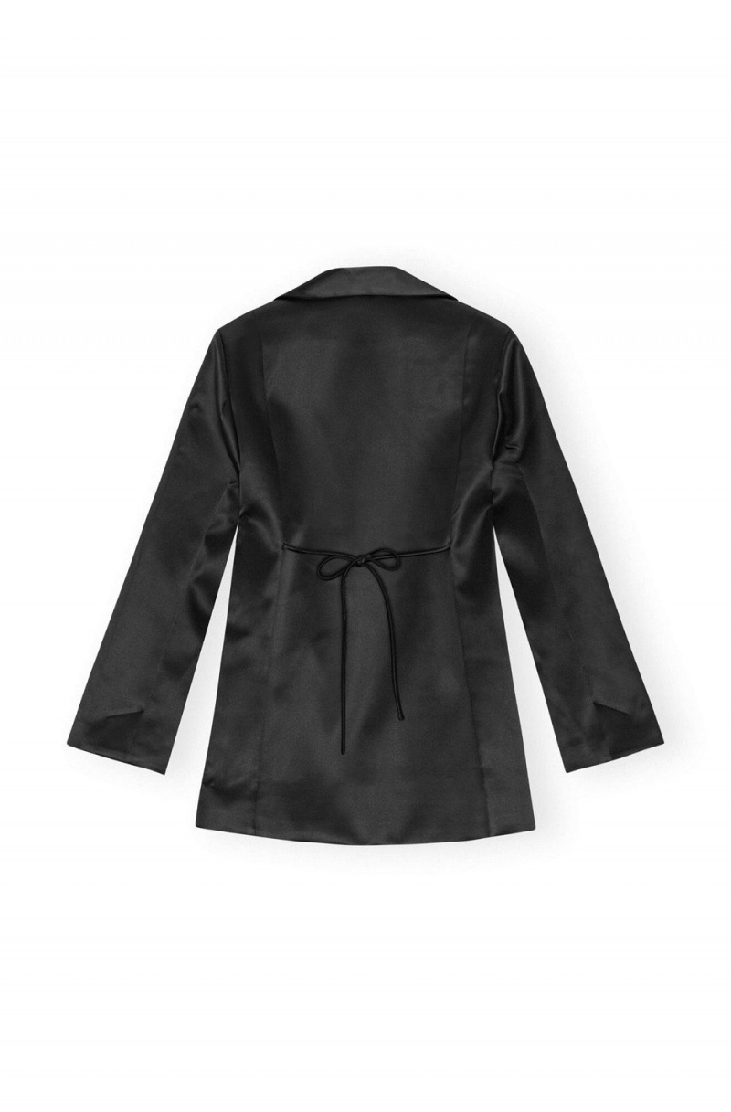 Black Women's Ganni Double Satin Tiestring Blazer | 95TPCQYDS