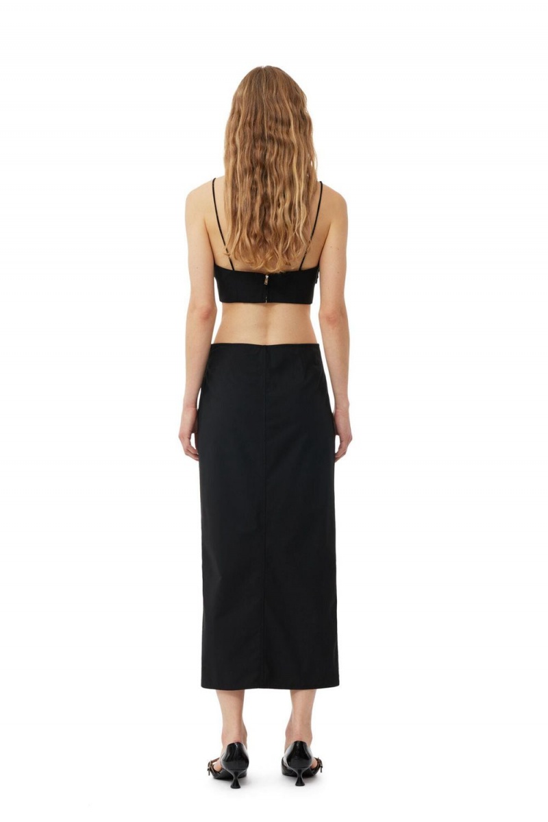 Black Women's Ganni Drapey Melange Midi Skirt | 49IYXSGHB