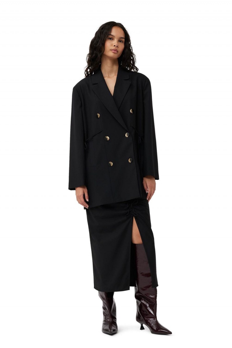 Black Women's Ganni Drapey Melange Oversized Blazer | 48VMKDWNG