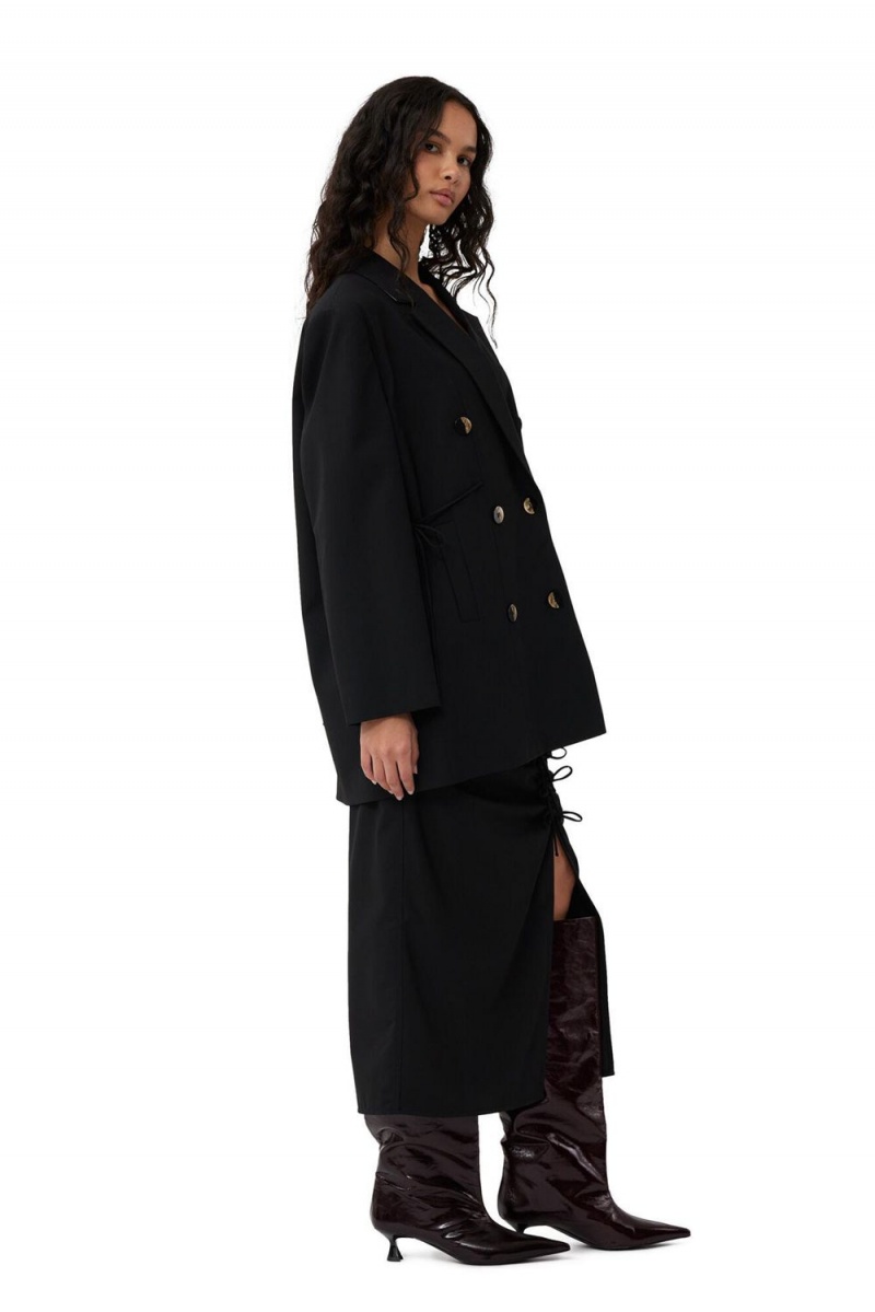 Black Women's Ganni Drapey Melange Oversized Blazer | 48VMKDWNG