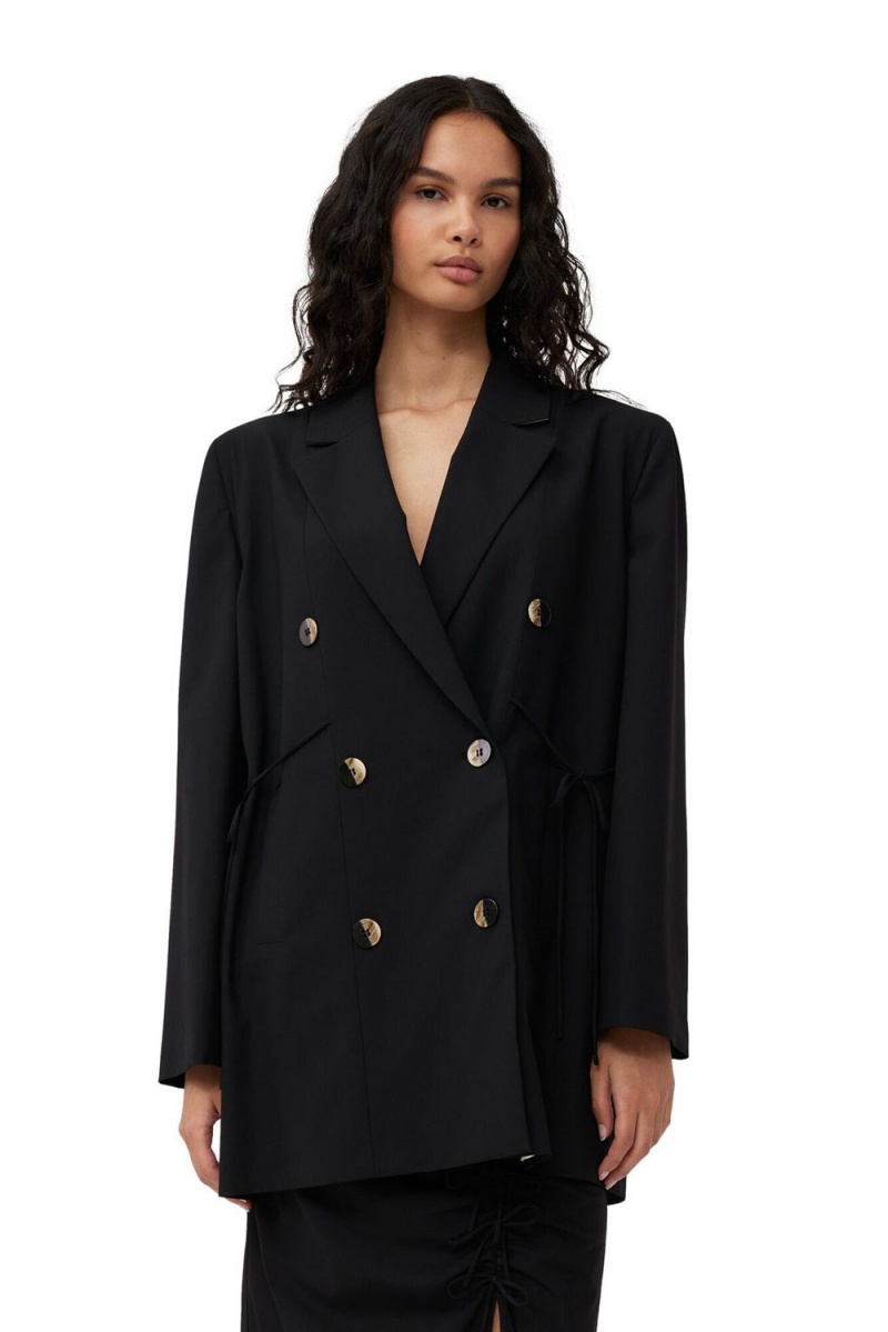 Black Women\'s Ganni Drapey Melange Oversized Blazer | 48VMKDWNG