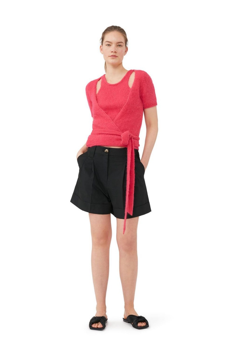 Black Women\'s Ganni Drapey Melange Shorts | 83DBEKMOR