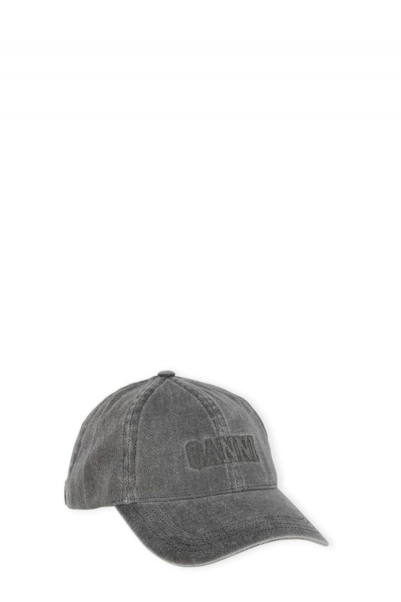 Black Women\'s Ganni Embroidered Denim Logo Hats | 91STJHOAC