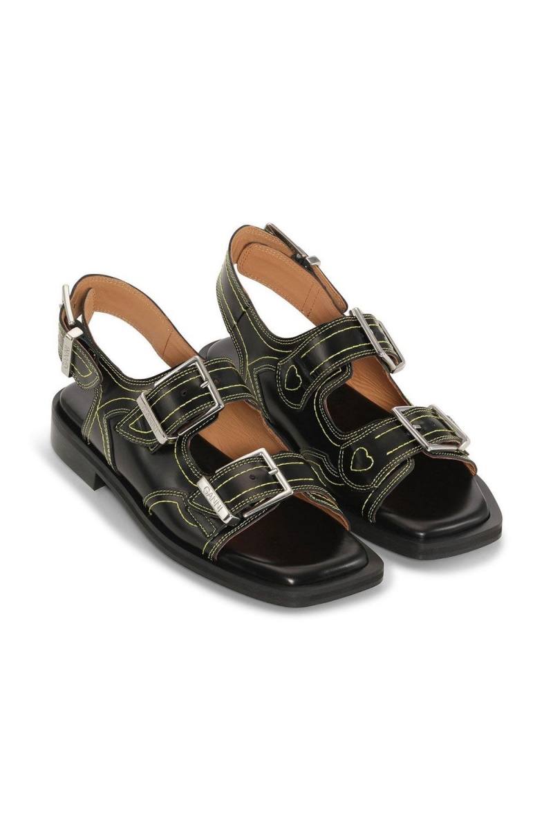 Black Women's Ganni Embroidered Western Sandals | 81ZRBKEQU