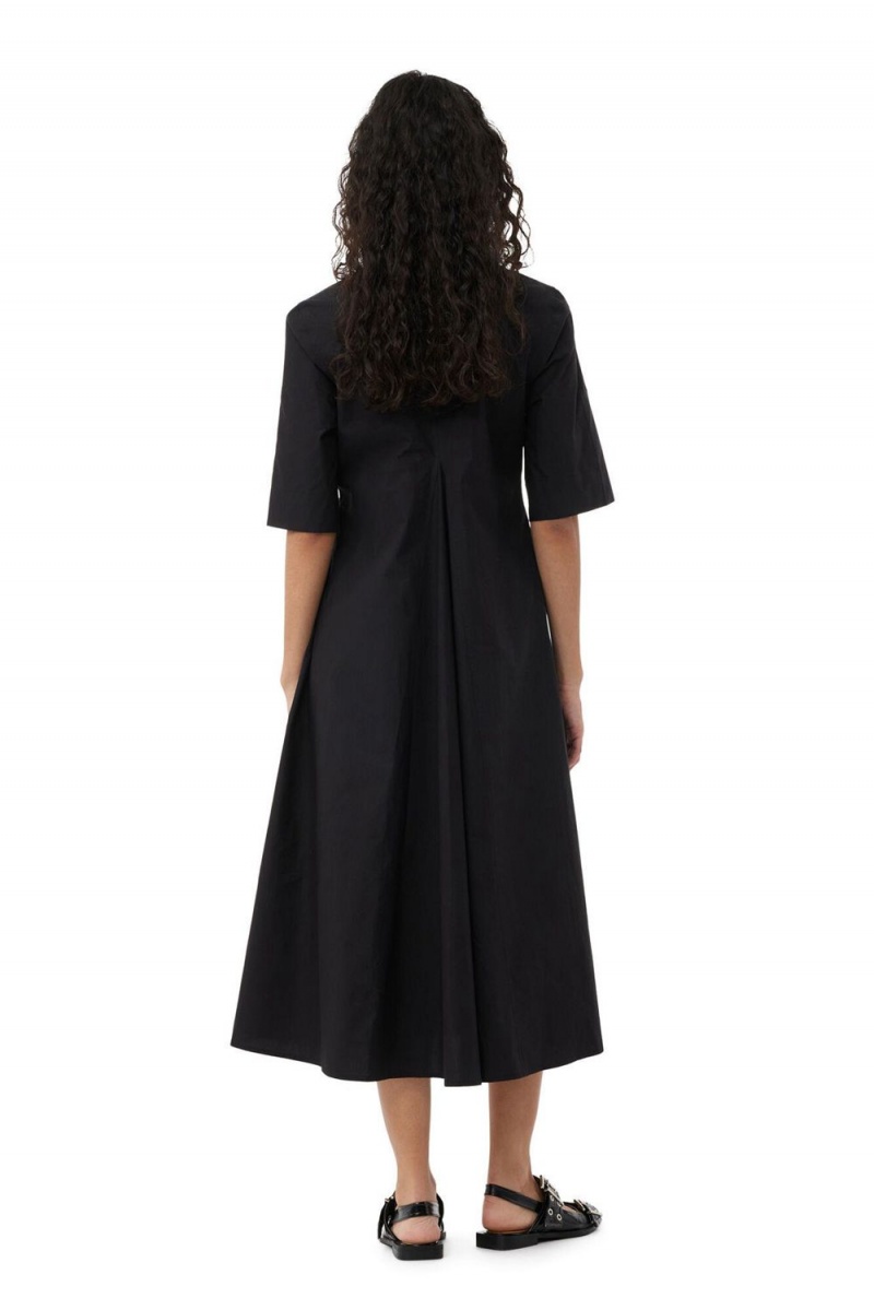 Black Women's Ganni Exclusive Black Cotton Poplin Maxi Dress | 89TWSQPNL