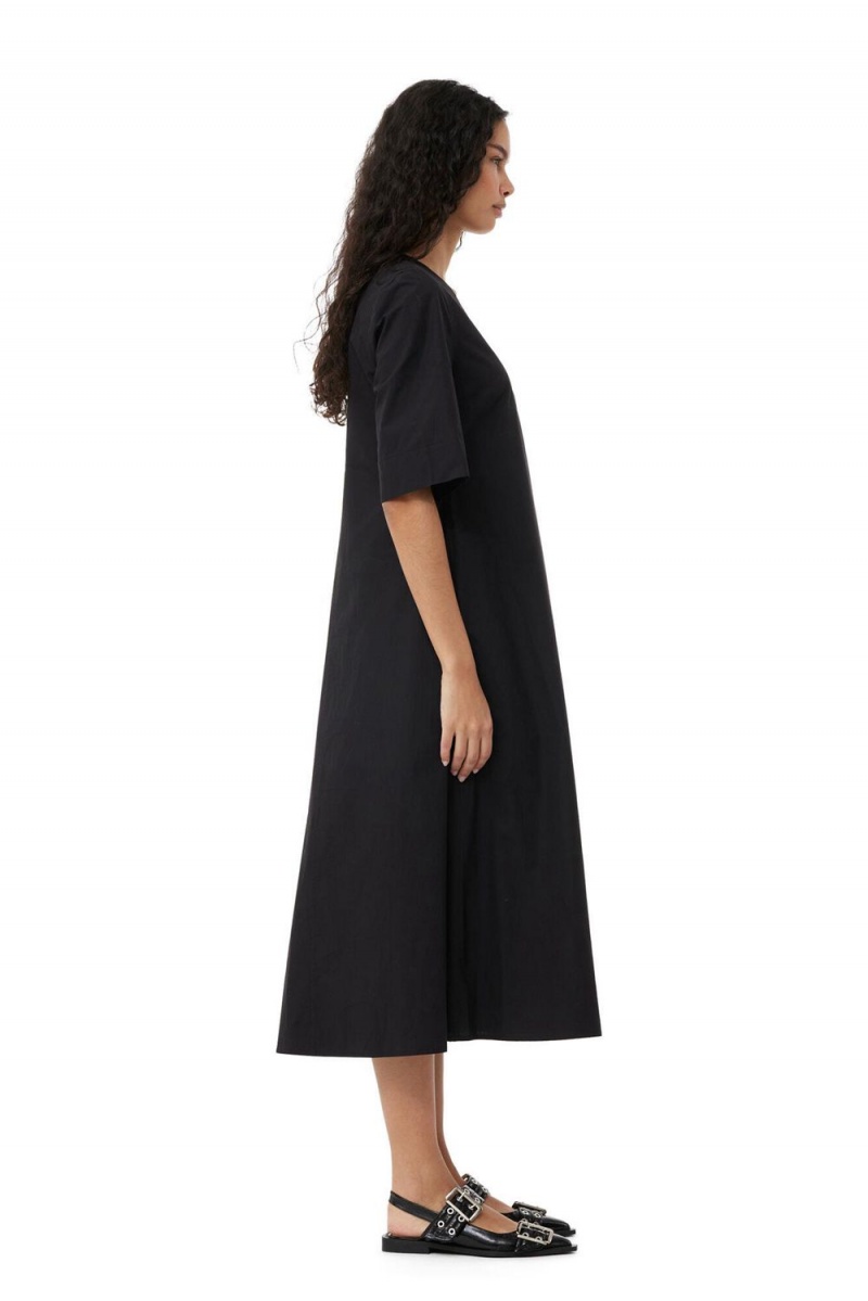 Black Women's Ganni Exclusive Black Cotton Poplin Maxi Dress | 89TWSQPNL