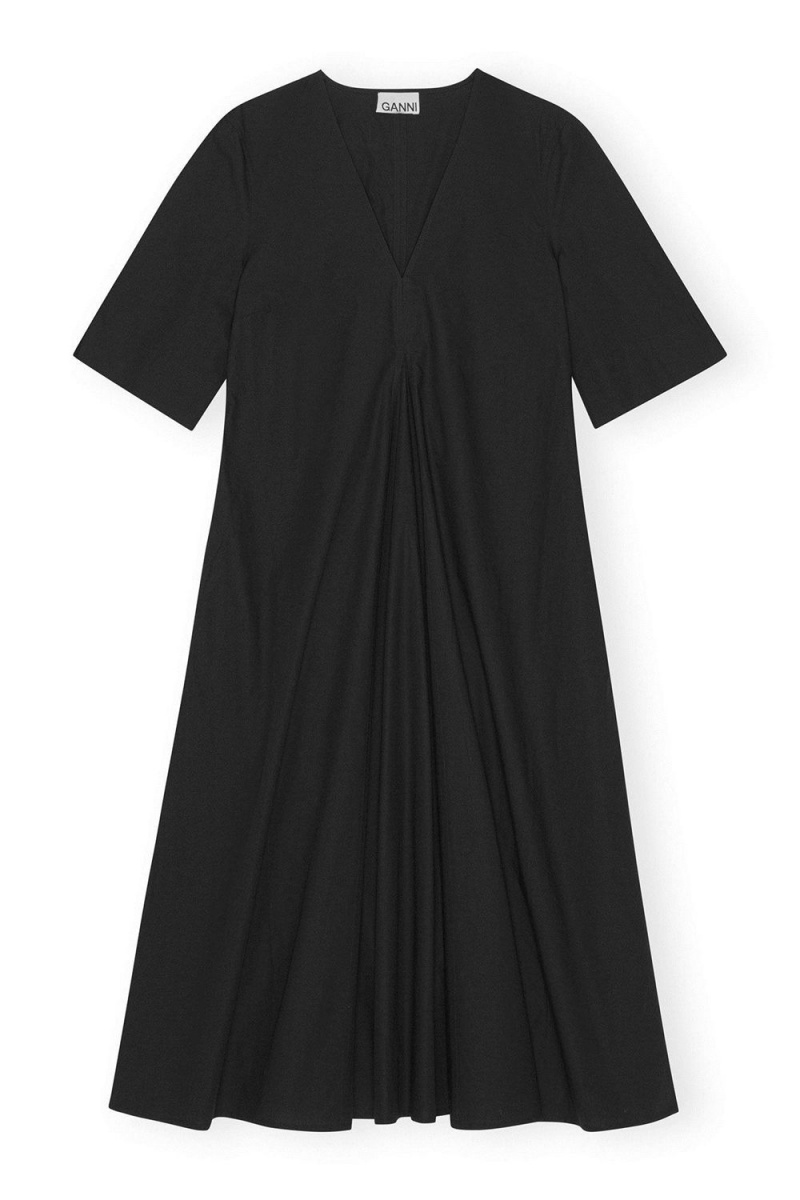 Black Women's Ganni Exclusive Black Cotton Poplin Maxi Dress | 89TWSQPNL