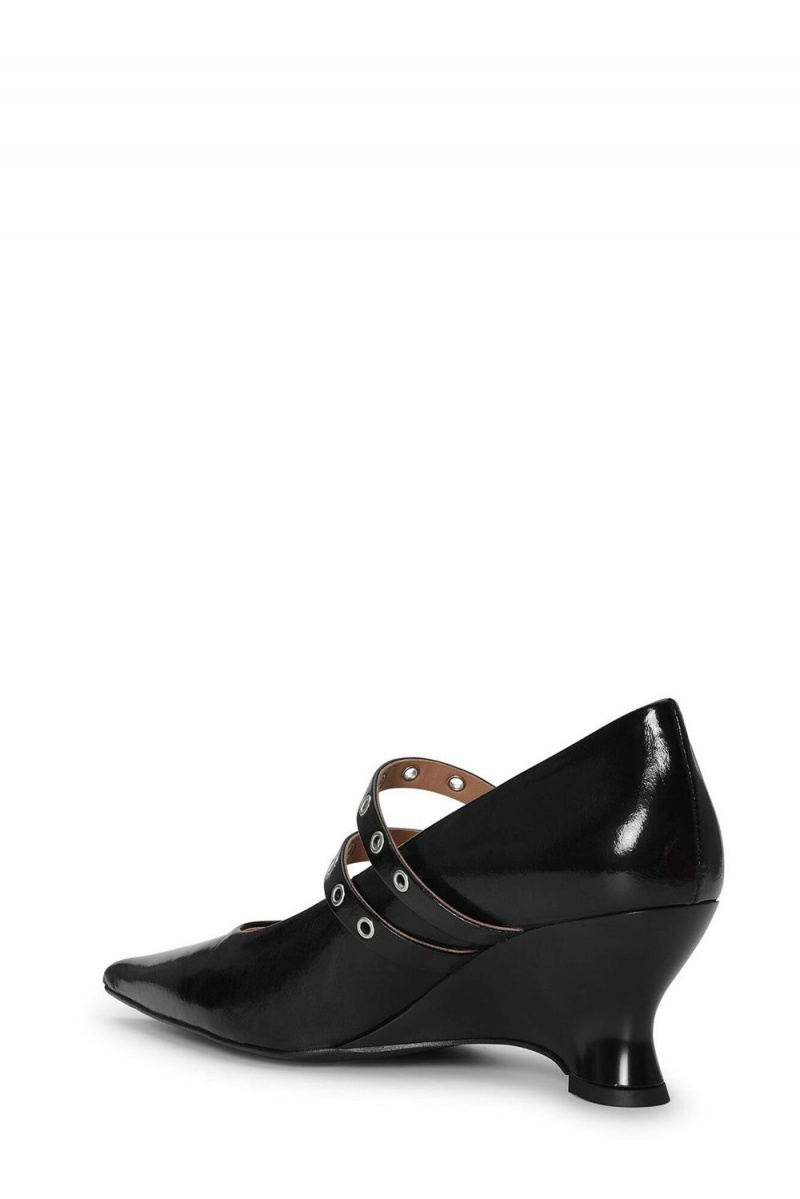 Black Women's Ganni Eyelets Low Wedge Pumps | 74OMCIBEQ