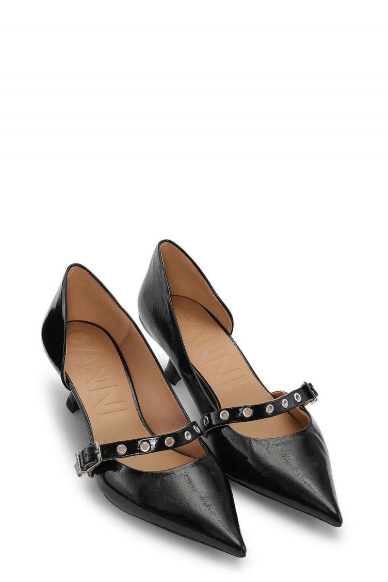 Black Women's Ganni Feminine Buckle Kitten Heel Pumps | 42EICPLXY