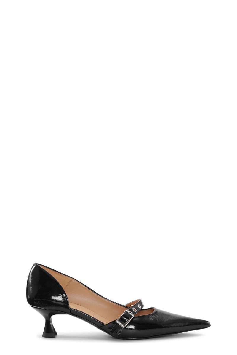 Black Women\'s Ganni Feminine Buckle Kitten Heel Pumps | 42EICPLXY