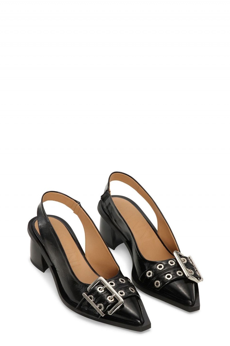 Black Women's Ganni Feminine Buckle Slingback Pumps | 06LHVSIPX