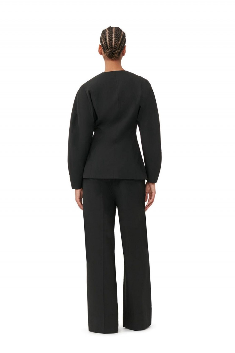 Black Women's Ganni Fitted Drapey Melange Blazer | 38ZCTRBQM