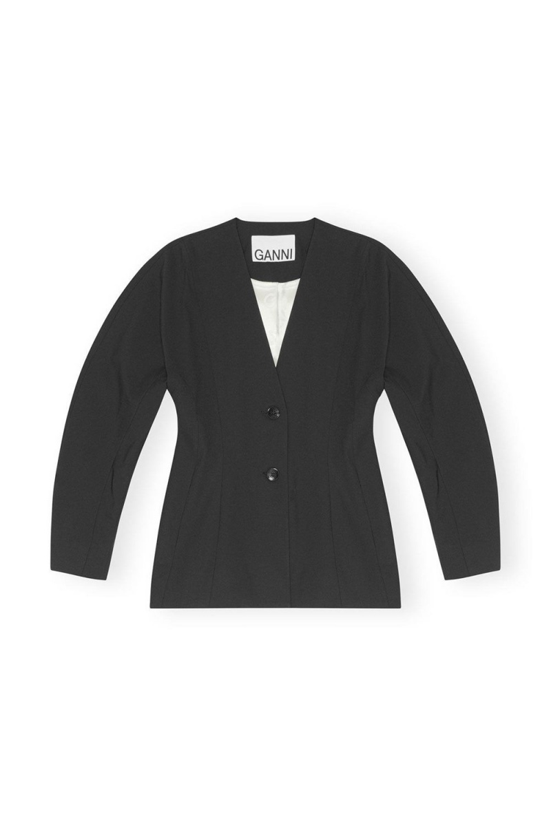 Black Women's Ganni Fitted Drapey Melange Blazer | 38ZCTRBQM