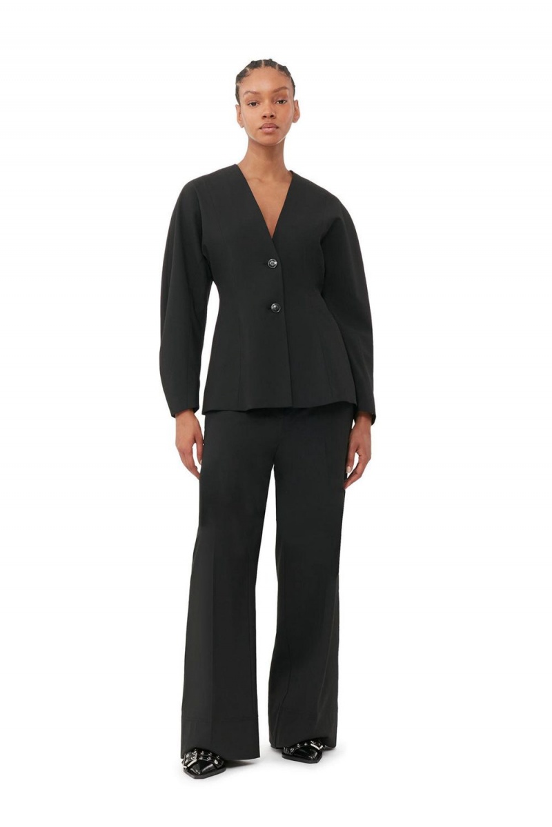 Black Women\'s Ganni Fitted Drapey Melange Blazer | 38ZCTRBQM