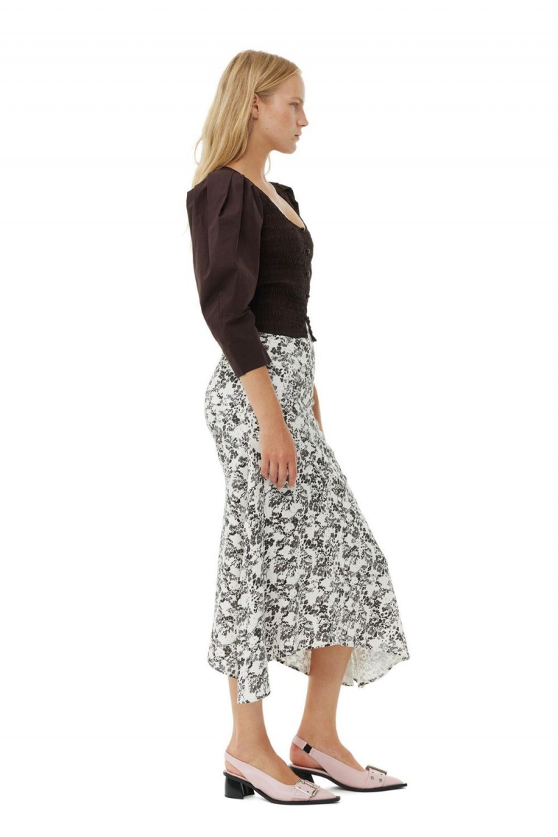 Black Women's Ganni Floral Viscose Twill Long Skirt | 16WIBHPVD