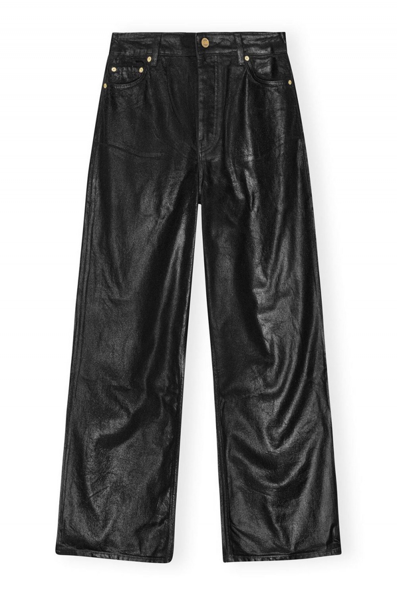 Black Women's Ganni Foil Denim Wide Jeans | 73JEMZCTB