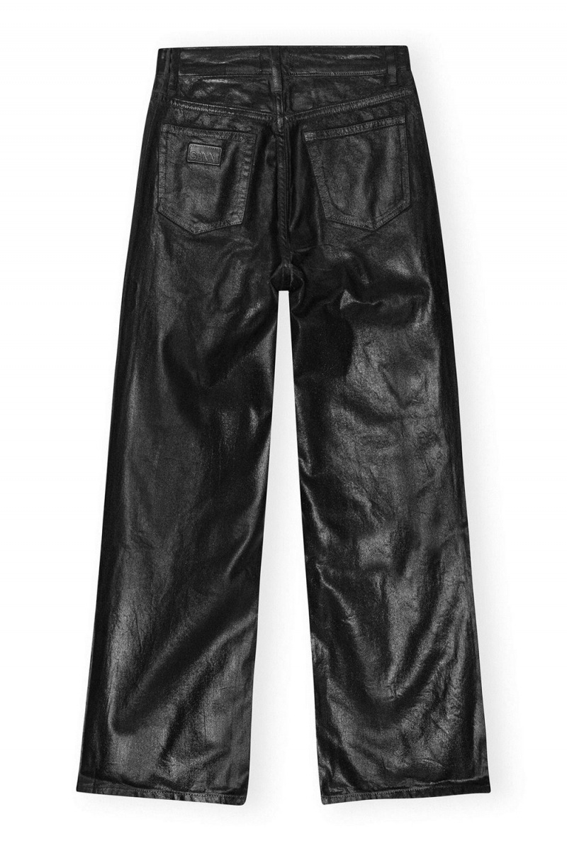 Black Women's Ganni Foil Denim Wide Jeans | 73JEMZCTB