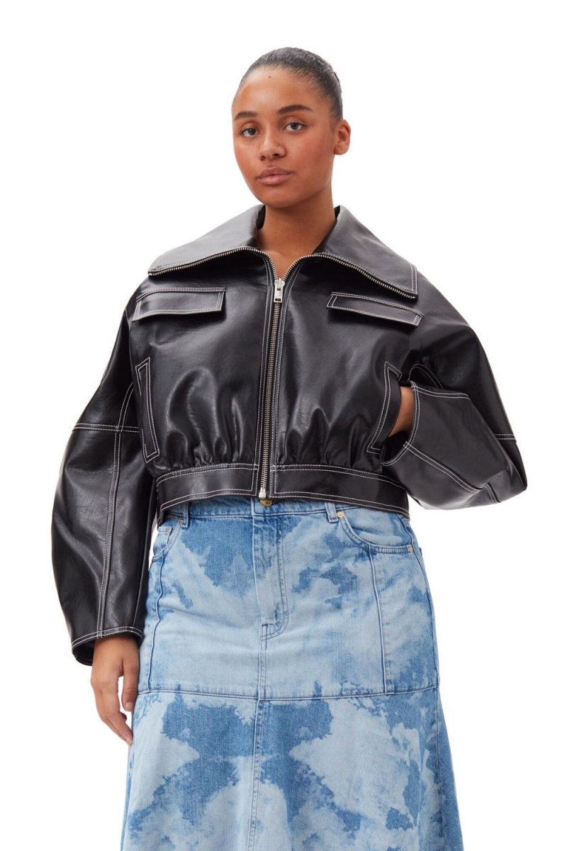 Black Women's Ganni Future Oleatex Curved Sleeve Jacket | 45JNYKIWD