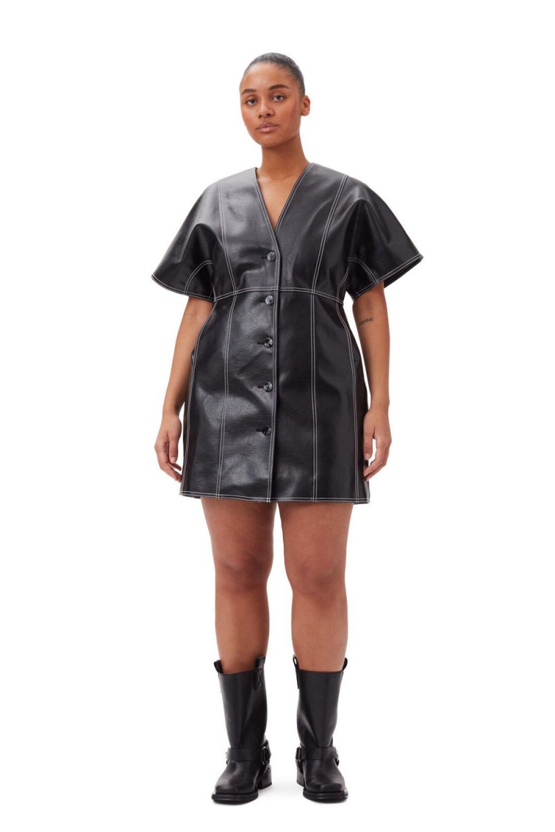 Black Women's Ganni Future Oleatex Fitted Shaped Sleeve Mini Dress | 13DXECYHS