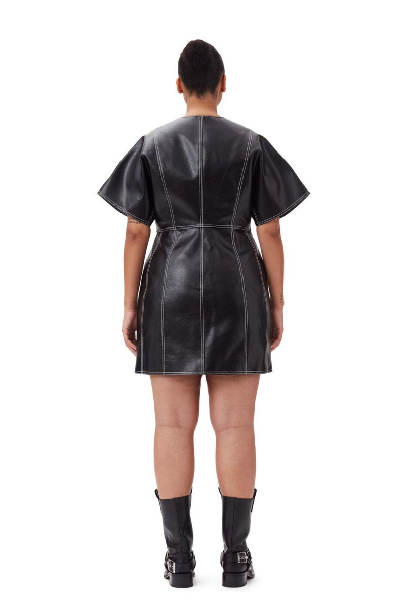 Black Women's Ganni Future Oleatex Fitted Shaped Sleeve Mini Dress | 13DXECYHS