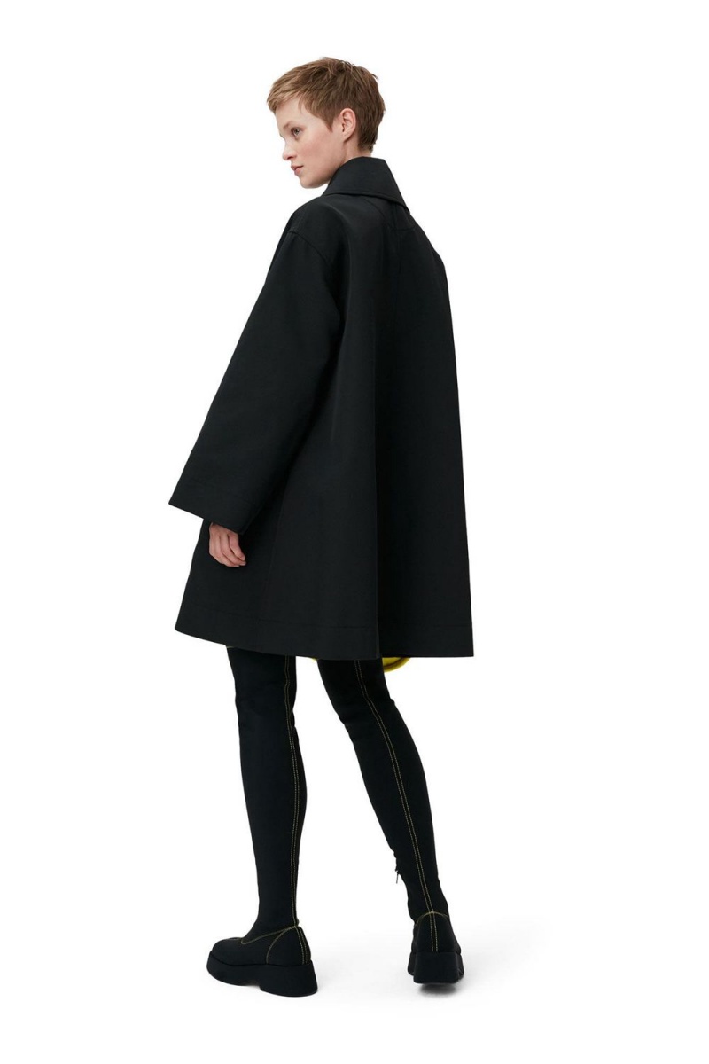 Black Women's Ganni Heavy Twill Oversized Midi Jacket | 91ZVRDBKP