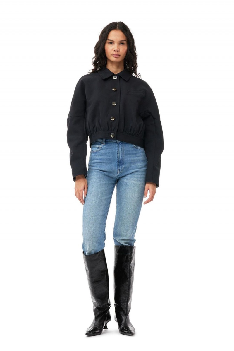 Black Women's Ganni Heavy Twill Short Jacket | 64ATLKZSH