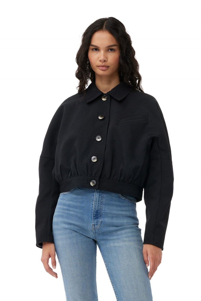 Black Women\'s Ganni Heavy Twill Short Jacket | 64ATLKZSH