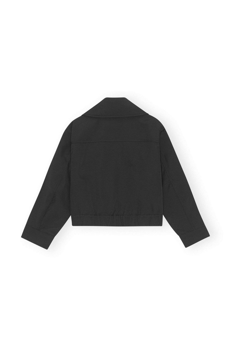 Black Women's Ganni Heavy Twill Wide Collar Jacket | 74YOKVTXU