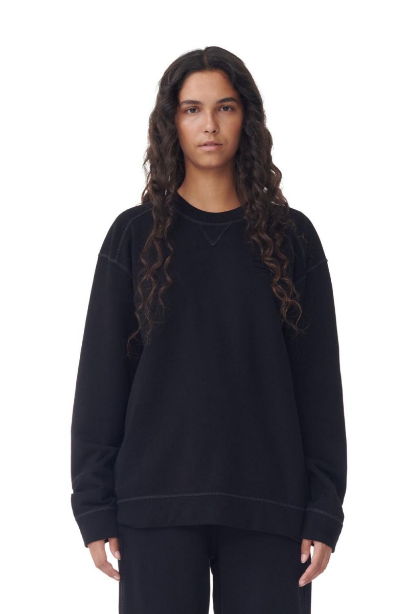 Black Women\'s Ganni Isoli Drop Shoulder Sweater | 09ECJALNP