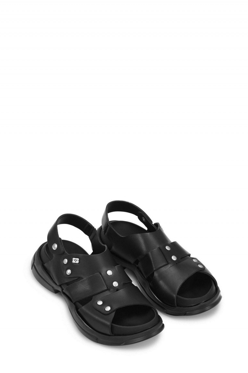 Black Women's Ganni Light Weight EVA Asymmetrical Sandals | 89HJRKBLY