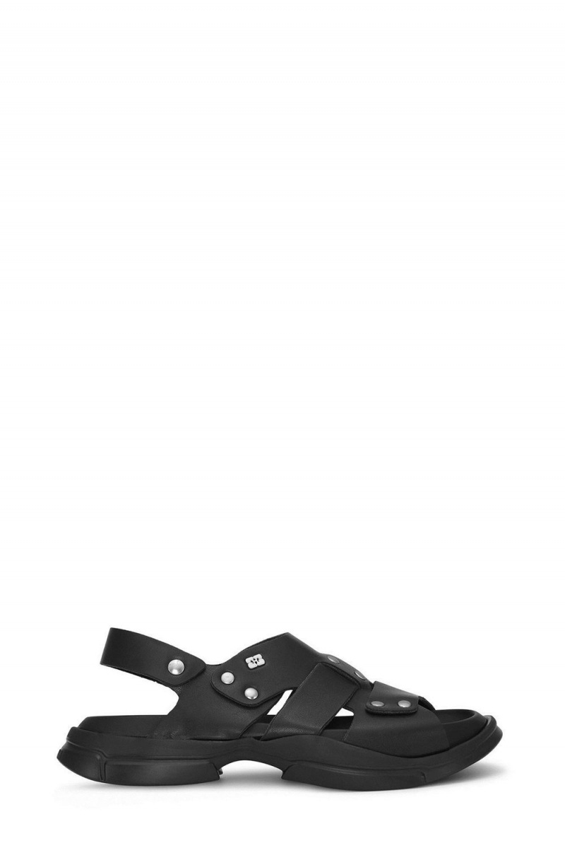 Black Women\'s Ganni Light Weight EVA Asymmetrical Sandals | 89HJRKBLY