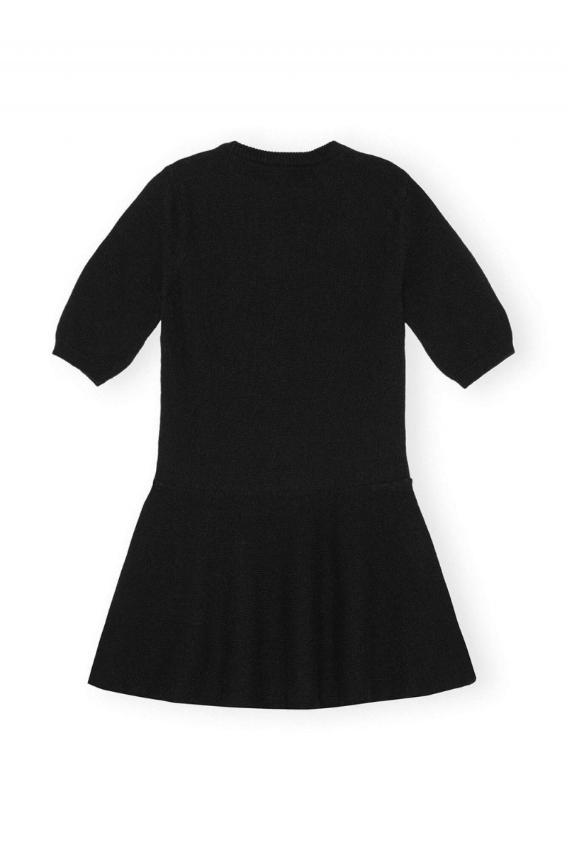 Black Women's Ganni Logo Wool Mix Mini Dress | 68VRTOGXA