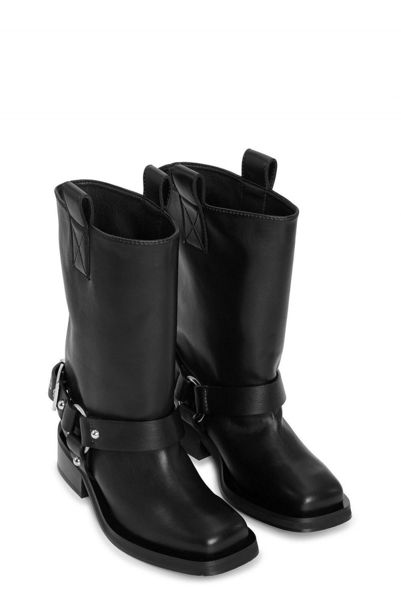 Black Women's Ganni Mid Shaft Biker Boots | 09FINDCBR