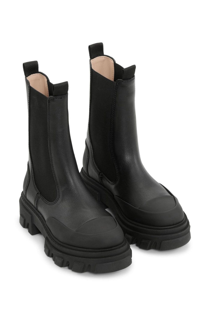 Black Women's Ganni Ohoskin Cleated Mid Chelsea Boots | 87QTSWZLC