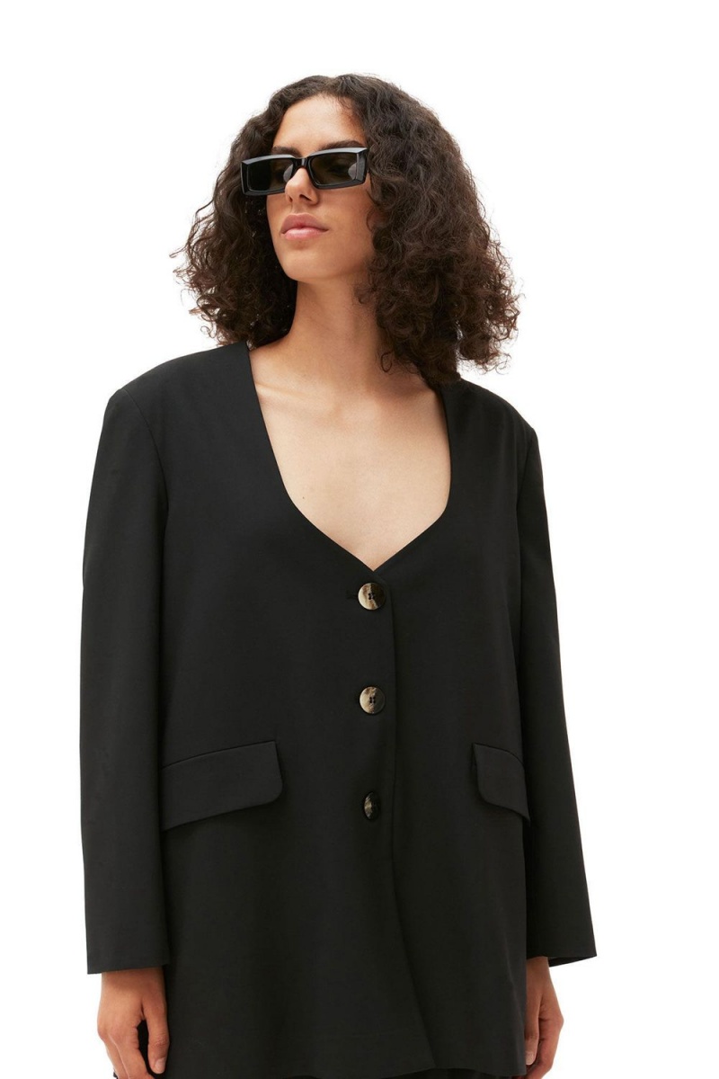 Black Women's Ganni Oversized Drapey Melange Blazer | 35RTCFBJH