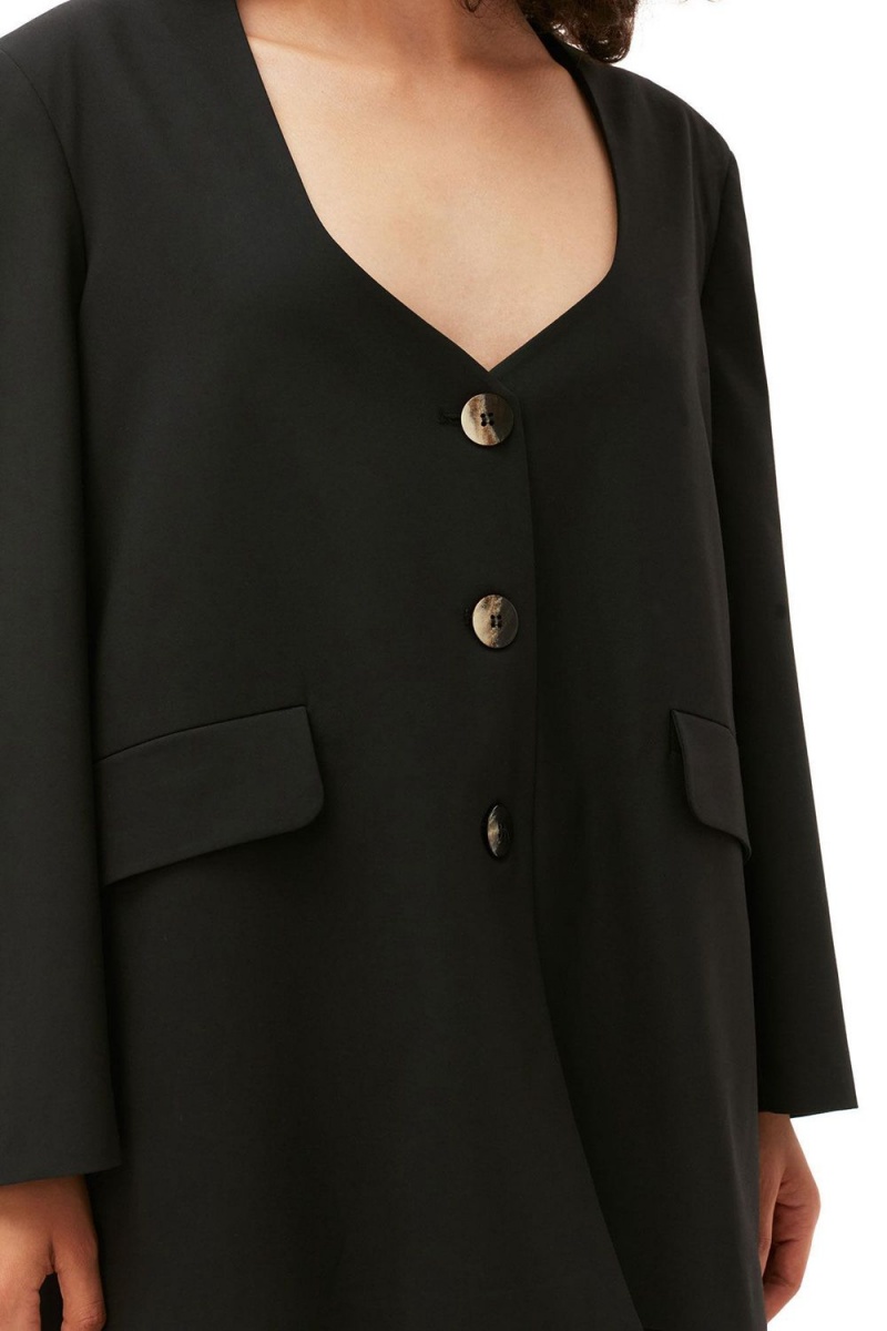 Black Women's Ganni Oversized Drapey Melange Blazer | 35RTCFBJH