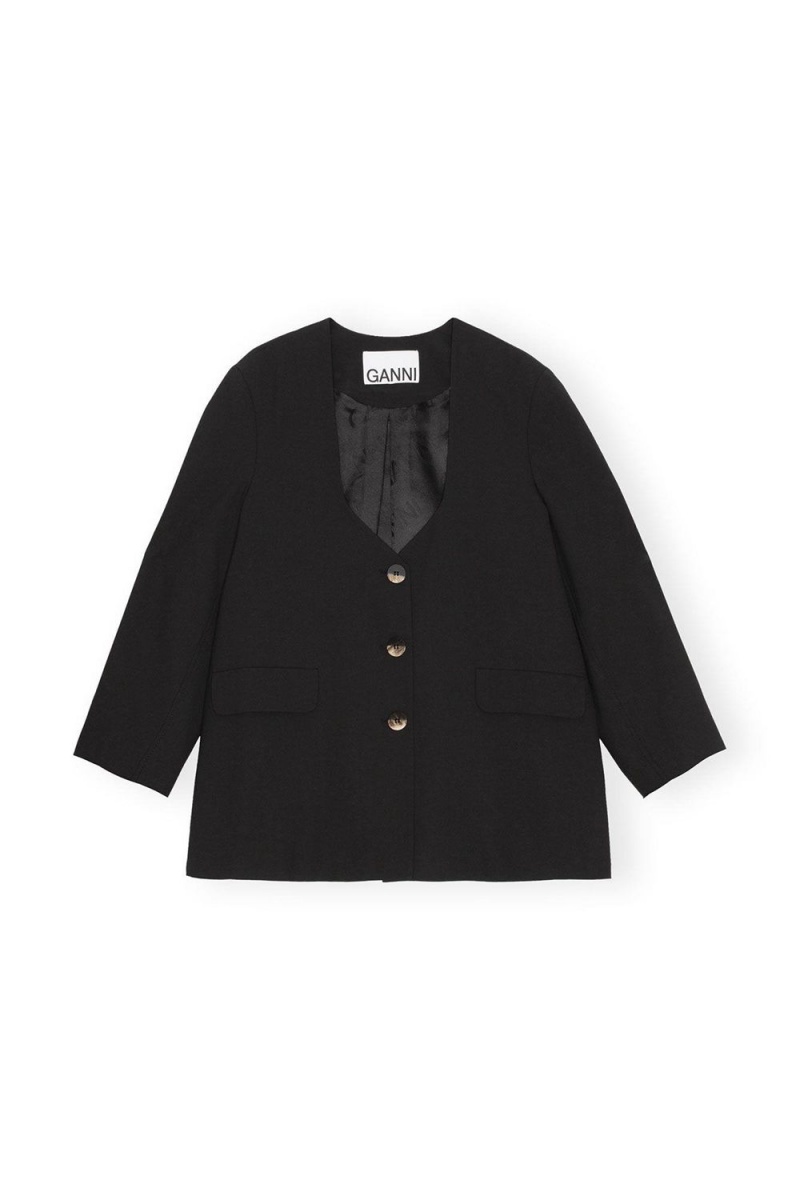 Black Women's Ganni Oversized Drapey Melange Blazer | 35RTCFBJH