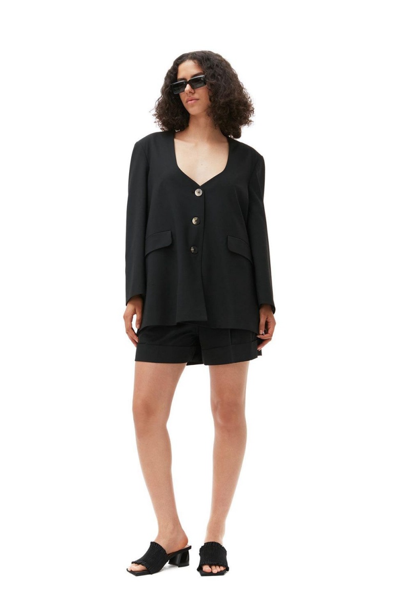 Black Women\'s Ganni Oversized Drapey Melange Blazer | 35RTCFBJH