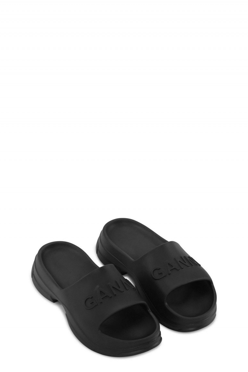 Black Women's Ganni Pool Slide Sandals | 46OVMPDSX