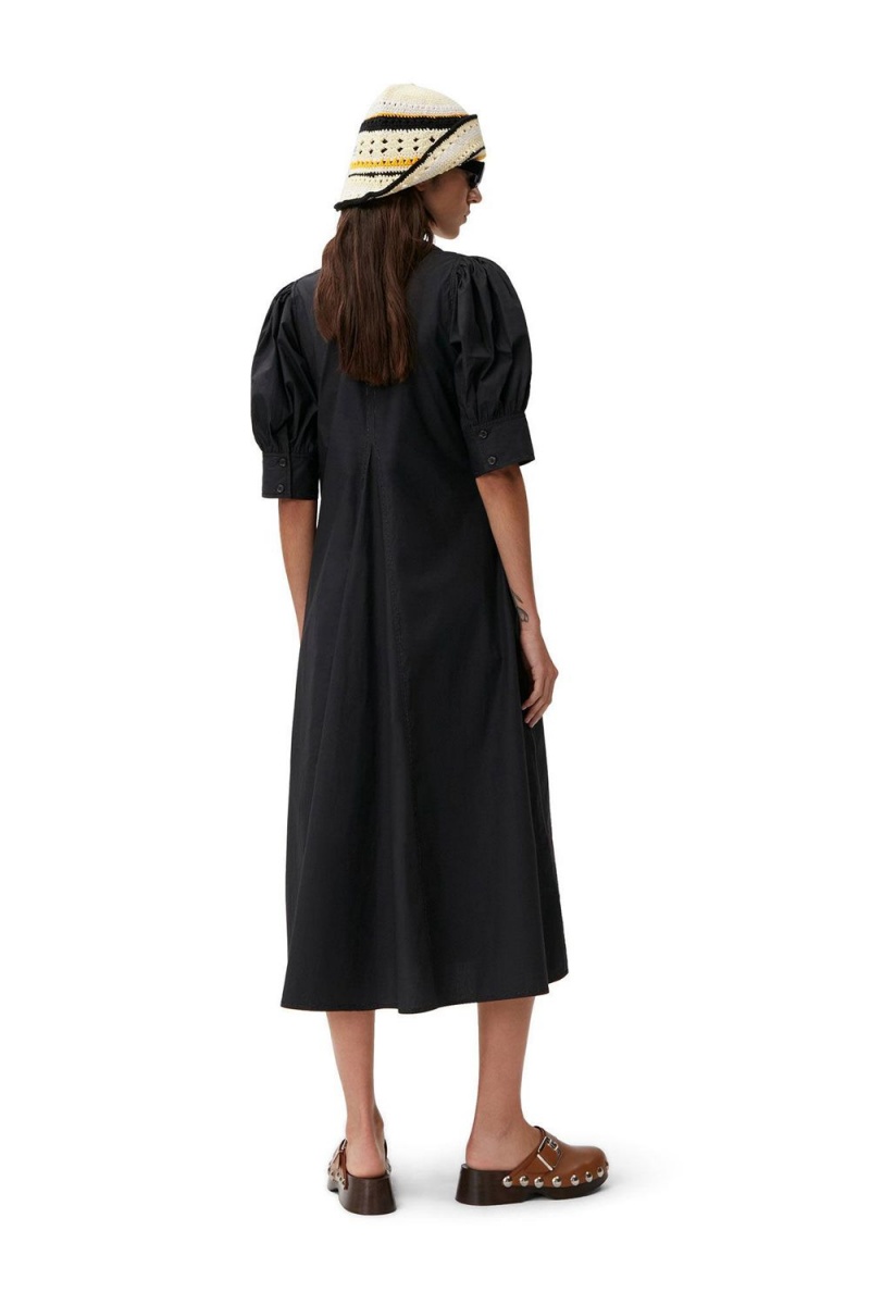 Black Women's Ganni Poplin Midi Dress | 03AWDNQYH