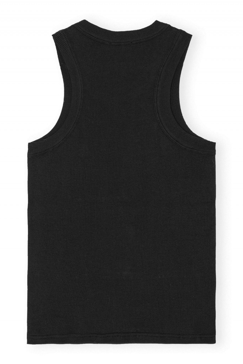 Black Women's Ganni Rib Jersey Embellished Tank Top | 26UACXZBF