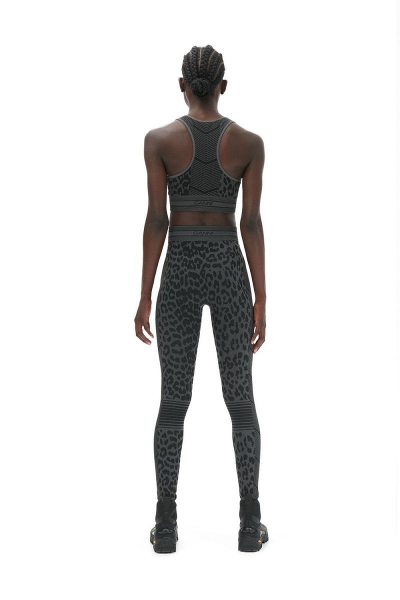 Black Women's Ganni Seamless Jacquard Leggings Pants | 29KOPJTSI