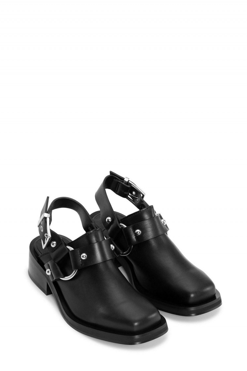 Black Women's Ganni Slingback Biker Mules | 43OREXYHS