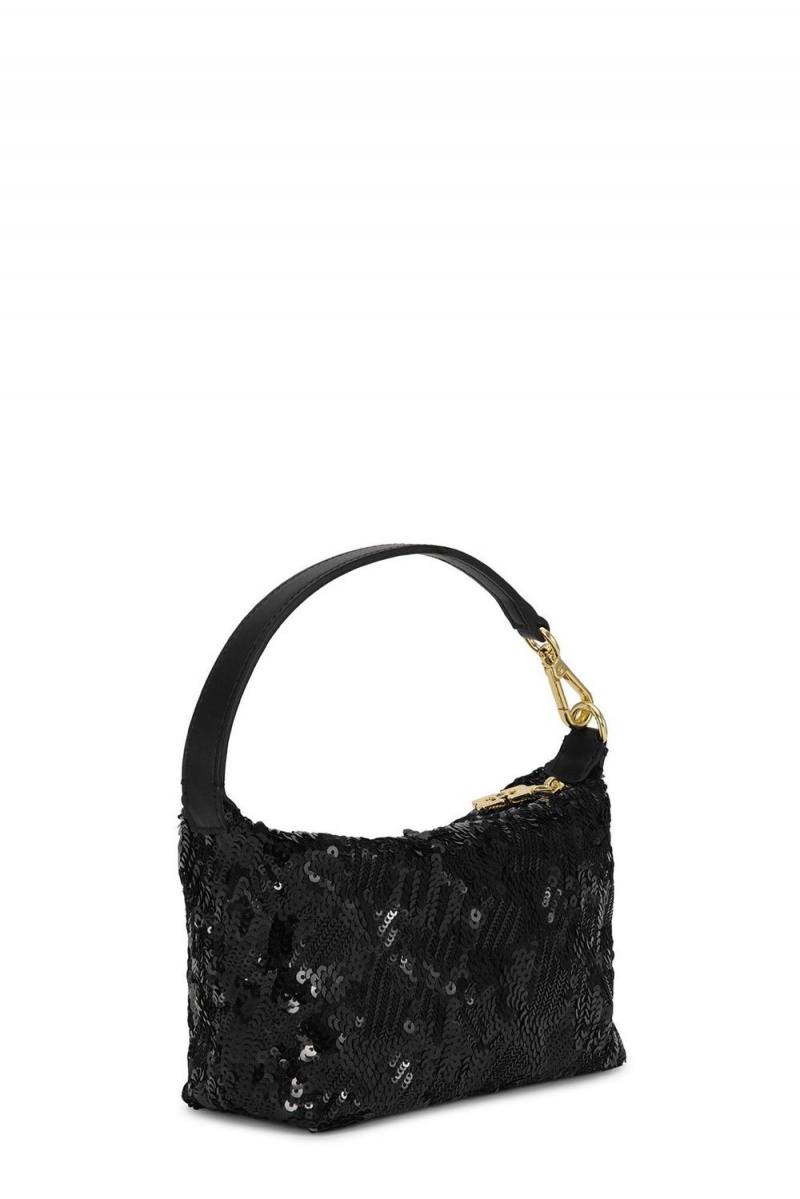 Black Women's Ganni Small Butterfly Small Pouch Sequin Bag | 94JUQAMWH