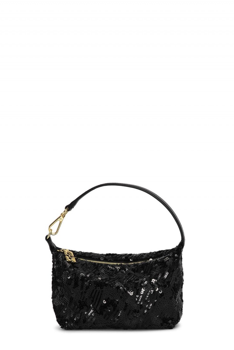 Black Women\'s Ganni Small Butterfly Small Pouch Sequin Bag | 94JUQAMWH