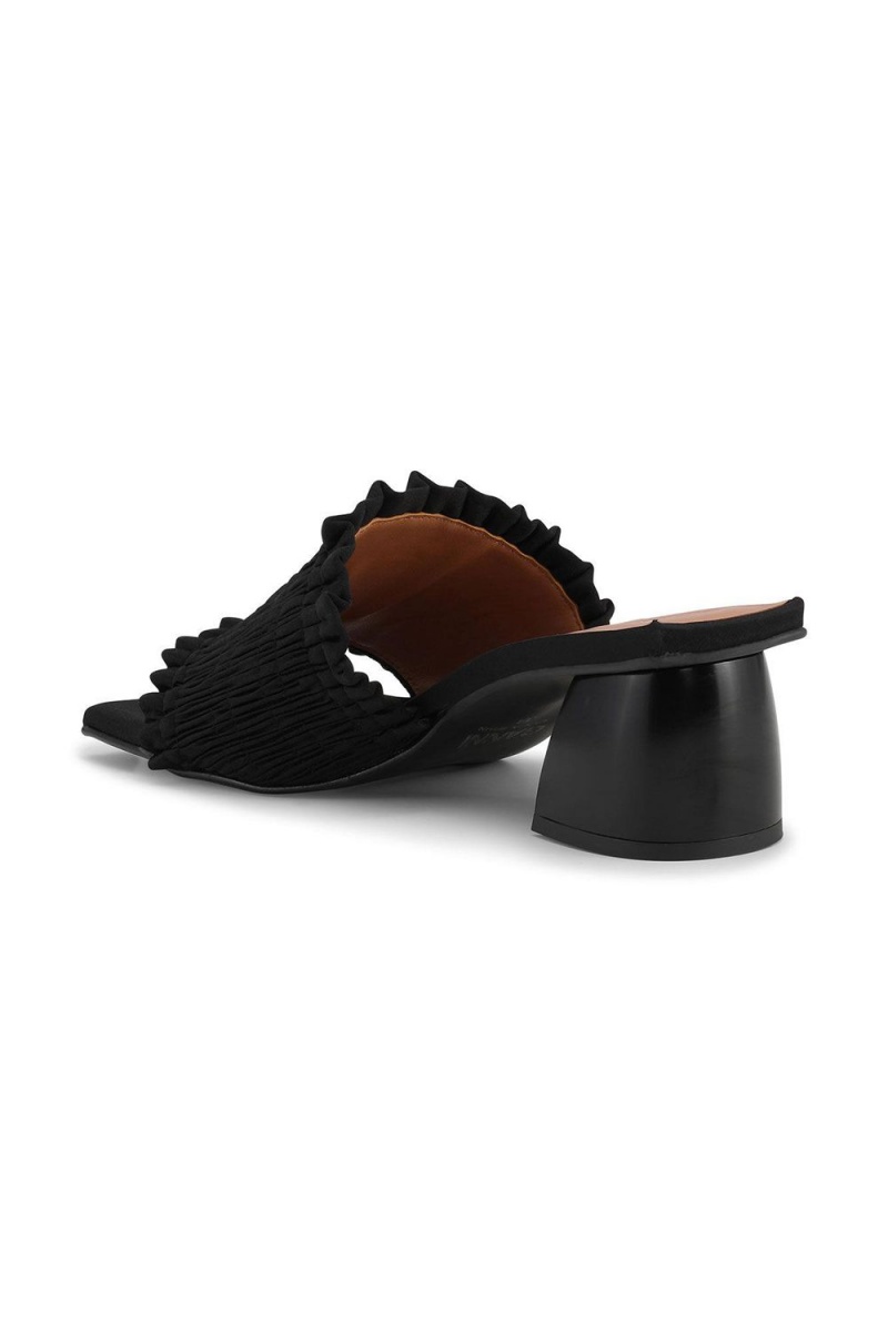 Black Women's Ganni Smock Kitten Heel Mules | 02UDNSOJF