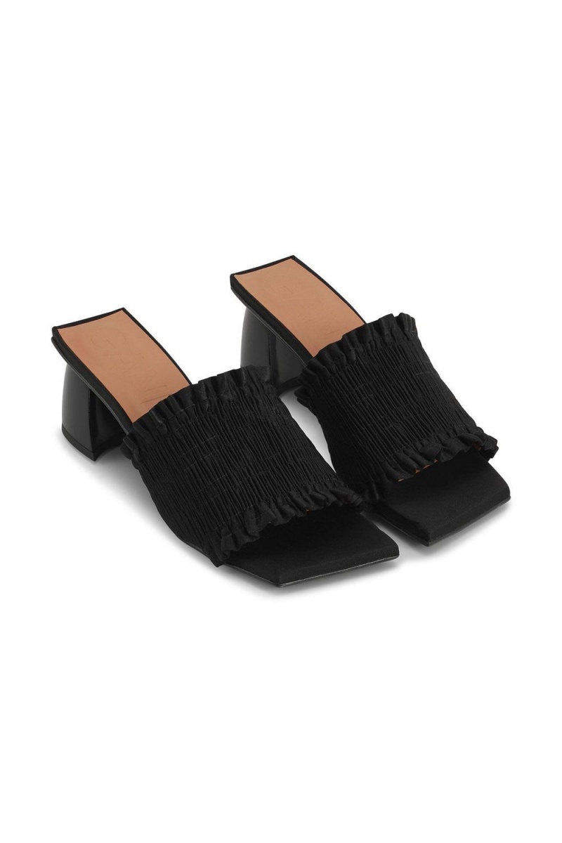 Black Women's Ganni Smock Kitten Heel Mules | 02UDNSOJF